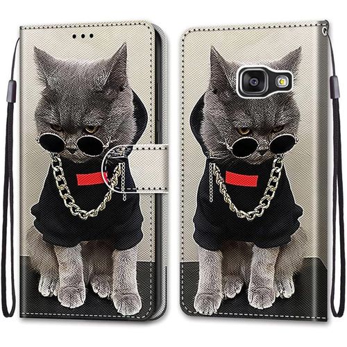 Coque Portefeuille Compatible Avec Samsung Galaxy A3 2016/Sm A310f Flip tui Case Position De La Carte Et Fonction Support Chat Chane Dore