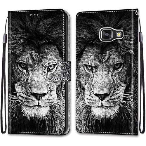 Coque Portefeuille Compatible Avec Samsung Galaxy A3 2016/Sm A310f Flip tui Case Position De La Carte Et Fonction Support Lion Noir