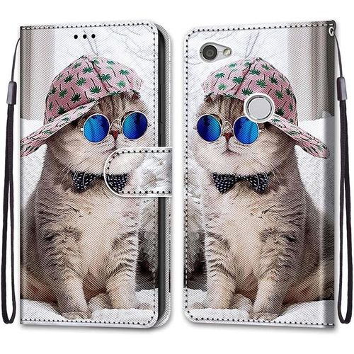 Coque Portefeuille Pour Xiaomi Redmi Note 5a Prime/Note 5a / Y1, Flip tui Case Position De La Carte Et Fonction Support - Chaton Avec Arc