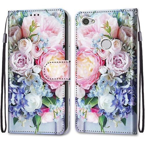 Coque Portefeuille Pour Xiaomi Redmi Note 5a Prime/Note 5a / Y1, Flip tui Case Position De La Carte Et Fonction Support - Fleurs Roses