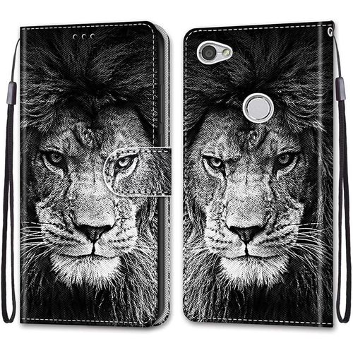 Coque Portefeuille Pour Xiaomi Redmi Note 5a Prime/Note 5a / Y1, Flip tui Case Position De La Carte Et Fonction Support - Lion Noir