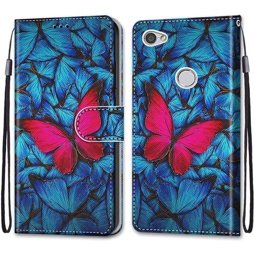 Coque Portefeuille Pour Xiaomi Redmi Note 5a Prime/Note 5a / Y1, Flip tui Case Position De La Carte Et Fonction Support - Papillon Rouge