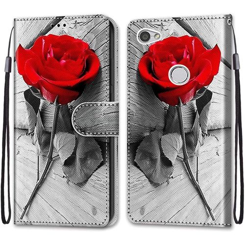 Coque Portefeuille Pour Xiaomi Redmi Note 5a Prime/Note 5a / Y1, Flip tui Case Position De La Carte Et Fonction Support - Rose Rouge