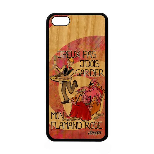 Coque Pour Apple Iphone 5c Bois Silicone Je Peux Pas J'dois Garder Mon Flamand Rose Bande Dessine Jpeux Motif Texte Humour Animaux