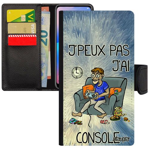 Coque Pour Iphone 7 Plus Cuir  Rabat J'peux Pas J'ai Console Dessin Jpeux Play Gamer 128 Go Bleu Drole Je Noir Made In France