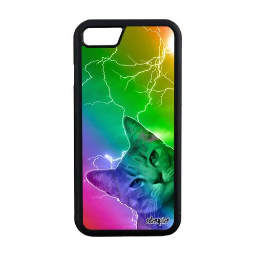 Coque Pour Iphone 7 Silicone Chat Animaux Chaton Felin Minou Housse Vert Eclair Lolcat Arc En Ciel 4g Multicolore Souple De