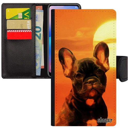 Coque Pour Iphone 8+ Plus En Simili Cuir  Rabat Chien Ciel Orange Unique Design Animaux Portable Couch De Soleil Mignon Etui