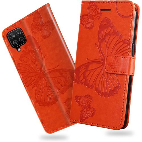 Coque Pour Galaxy A12 5g, Papillon Imprim Housse En Cuir Pu MagnTique Portefeuille, Tui  Rabat Pour Samsung Galaxy A12 5g, Orange