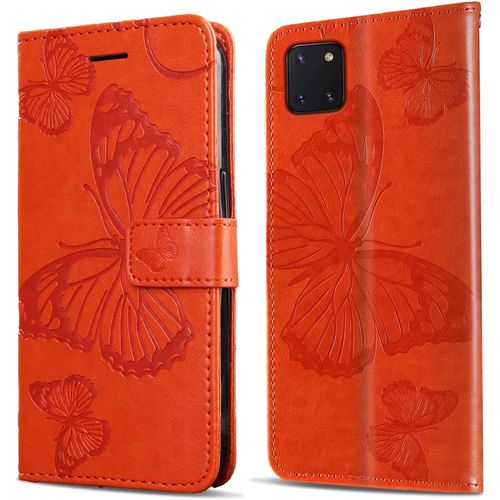 Coque Pour Galaxy Note 10 Lite/Galaxy A81 / Galaxy M60s, Papillon Imprim Housse En Cuir Pu MagnTique Portefeuille, Tui  Rabat Pour Samsung Galaxy Note 10 Lite, Orange