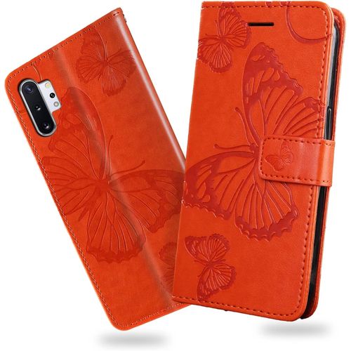 Coque Pour Galaxy Note 10 Plus/Galaxy Note 10 Plus 5g, Papillon Imprim Housse En Cuir Pu MagnTique Portefeuille, Tui  Rabat Pour Samsung Galaxy Note 10 Plus, Orange