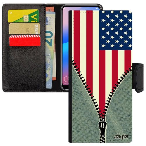 Coque Pour Galaxy S24 Ultra Rabat Porte Cartes Drapeau Etats Unis Usa Americain Pas Cher Foot Jeux Olympiques Housse Nba Nfl Samsung