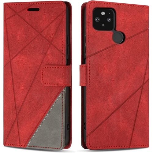 Coque Pour Google Pixel 4a 5g / Google Pixel 5 Xl, Protection Housse Etui En Cuir Pu Portefeuille Livre Pour Google Pixel 4a 5g / Google Pixel 5 Xl, Emplacements Cartes, Fonction Support, Rouge