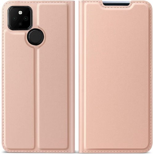 Coque Pour Google Pixel 4a 5g / Pixel 5 Xl, tui  Rabat Pour Google Pixel 4a 5g / Pixel 5 Xl, Antichoc Magntique Housse En Pu Cover tui Avec Slots De Carte, Or Rose