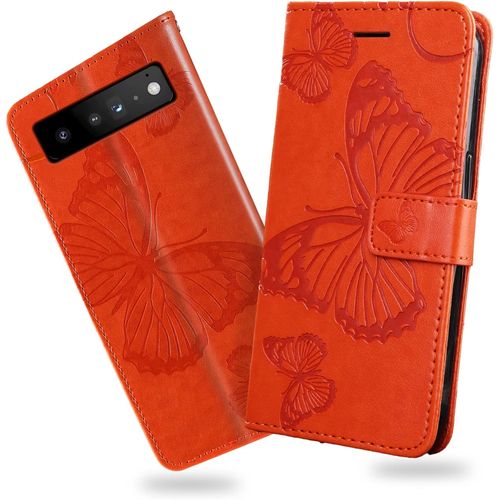 Coque Pour Google Pixel 6 Pro, Papillon Imprim Housse En Cuir Pu MagnTique Portefeuille, Tui  Rabat Pour Google Pixel 6 Pro, Orange