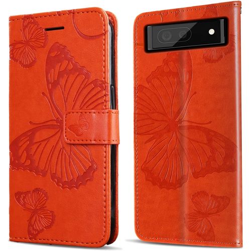Coque Pour Google Pixel 6a 5g, Papillon Imprim Housse En Cuir Pu MagnTique Portefeuille, Tui  Rabat Pour Google Pixel 6a 5g, Orange