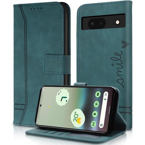 Coque Pour Google Pixel 6a - Etui Cuir Pu Coque Pixel 6a Portefeuille Cuir Multifonction Fermeture Magnetique Stand Feature Flip Case Compatible Avec Google Pixel 6a (Vert)