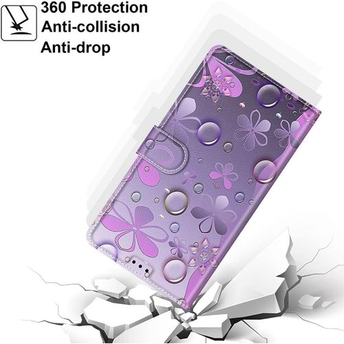 Coque Pour Google Pixel 7 5g Housse Cuir A Rabat Etui Folio Portefeuille Motif Pour Filles Femme Garcons, Flip Case Cuir Pu Etui Antichoc Cover Pour Google Pixel 7, Fleur Mauve
