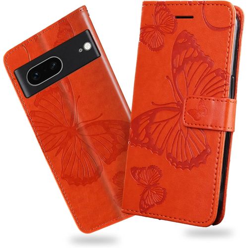 Coque Pour Google Pixel 7, Papillon Imprim Housse En Cuir Pu MagnTique Portefeuille, Tui  Rabat Pour Google Pixel 7, Orange