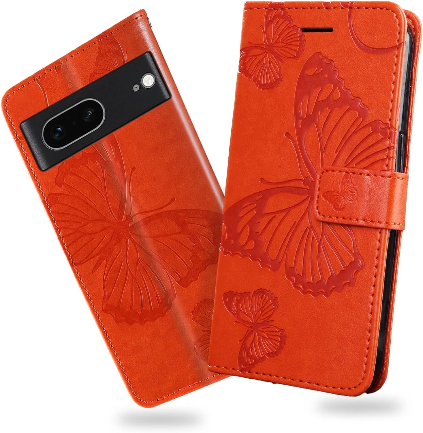 Coque Pour Google Pixel 7, Papillon Imprim Housse En Cuir Pu MagnTique Portefeuille, Tui  Rabat Pour Google Pixel 7, Orange