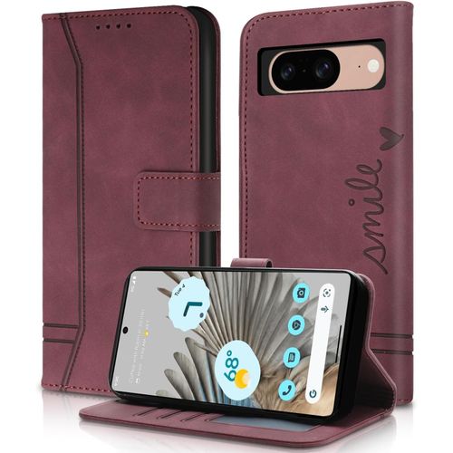Coque Pour Google Pixel 8, Etui Cuir Pu Coque Pixel 8, Portefeuille Cuir Multifonction Fermeture Magntique Stand Feature Flip Case Pour Google Pixel 8 Book 2023 Rouge