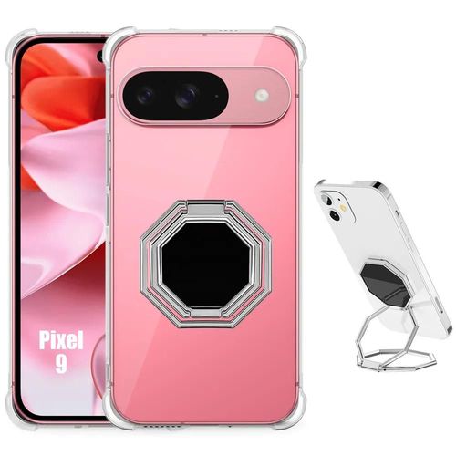 Coque Pour Google Pixel 9, Silicone Transparent Antichoc Avec Support Mtal Octogonal - E.F.Connection