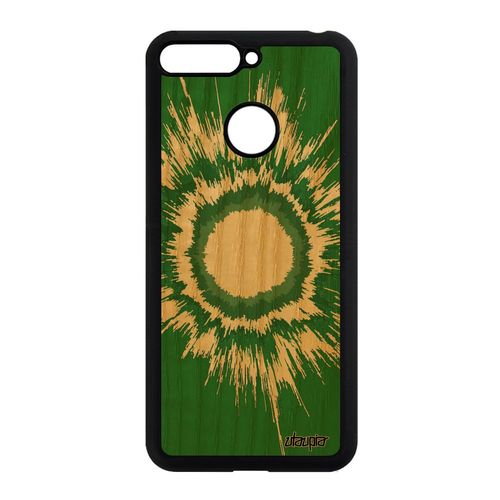Coque Pour Honor 7a Bois Silicone Explosion Housse Fond Dessin Motif Univers Effet Vert Fait Main Mobile Soleil Galaxie Modern Case
