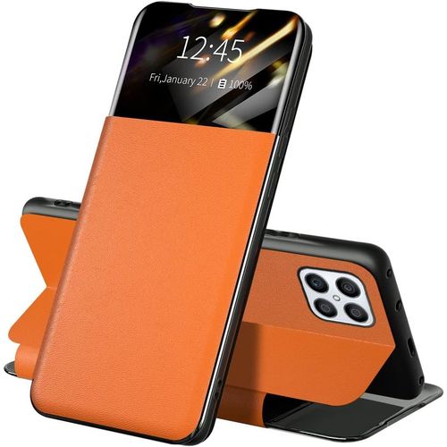 Coque Pour Honor X8 Etui, Antichoc Housse En Cuir A Rabat Avec Smart Clear View, Smart Wake-Up,Fonction Support Mirror Flip Case Cover Orange