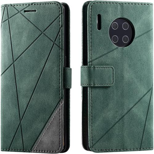 Coque Pour Huawei Mate 30 Pro, Rabat Portefeuille De Protection Cuir Pu Etui, Slim Silicone Tpu Bumper Magntique Housse, Flip Porte Cartes Avec Fonction Support Cover Antichoc Case (Vert)