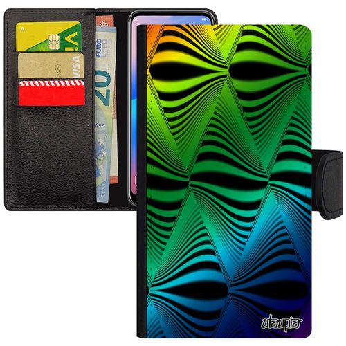 Coque Pour Huawei P Smart 2018 Simili Cuir Rabat Illusion D'optique Triangle Vague Arc En Ciel Unique Rigide Vert Portable Mirage De