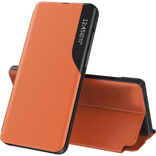 Coque Pour Huawei P Smart 2021 Smart Miroir Flip Ultra Mince Antirayures Antichoc Technologie Housse Clear View Standing tui Pour Huawei P Smart 2021 Orange