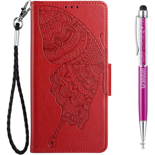 Coque Pour Huawei P Smart 2021 / Y7a, Etui Portefeuille Huawei P Smart 2021 / Y7a, Housse En Cuir Pu Etui Rabat Clapet Magntique De Protection Flip Case Avec Fentes De Cartes (Rouge)
