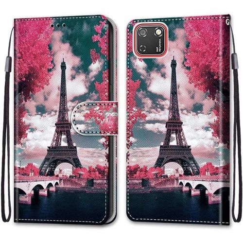 Coque Pour Huawei Y5p 2020 Kantas Housse Cuir Portefeuille Etui  Rabat Modle Tour Eiffel Folio Pochette Fonction Support Magntique De Fermeture Portables Pour Huawei Y5p 2020