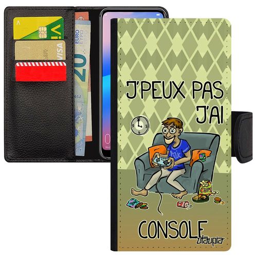 Coque Pour Huawei Y6 2018 Portefeuille J'peux Pas J'ai Console De Protection Comique Gamer Geek Rigide Unique Vert Play Humour Bd En