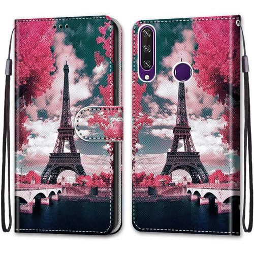 Coque Pour Huawei Y6p 2020 Kantas Housse Cuir Portefeuille Etui  Rabat Modle Tour Eiffel Folio Pochette Fonction Support Magntique De Fermeture Portables Pour Huawei Y6p 2020