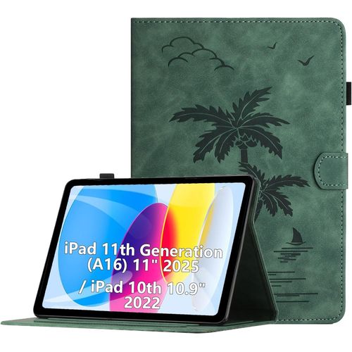Coque Pour Ipad 11 Generation (A16) 11 Pouces 2025 / Ipad 10 Generation 10, 9 Pouces 2022 Housse De Protection Multi-Angles tui En Cuir Pu Avec Fente Pour Carte, Auto Rveil/Sommeil, Vert