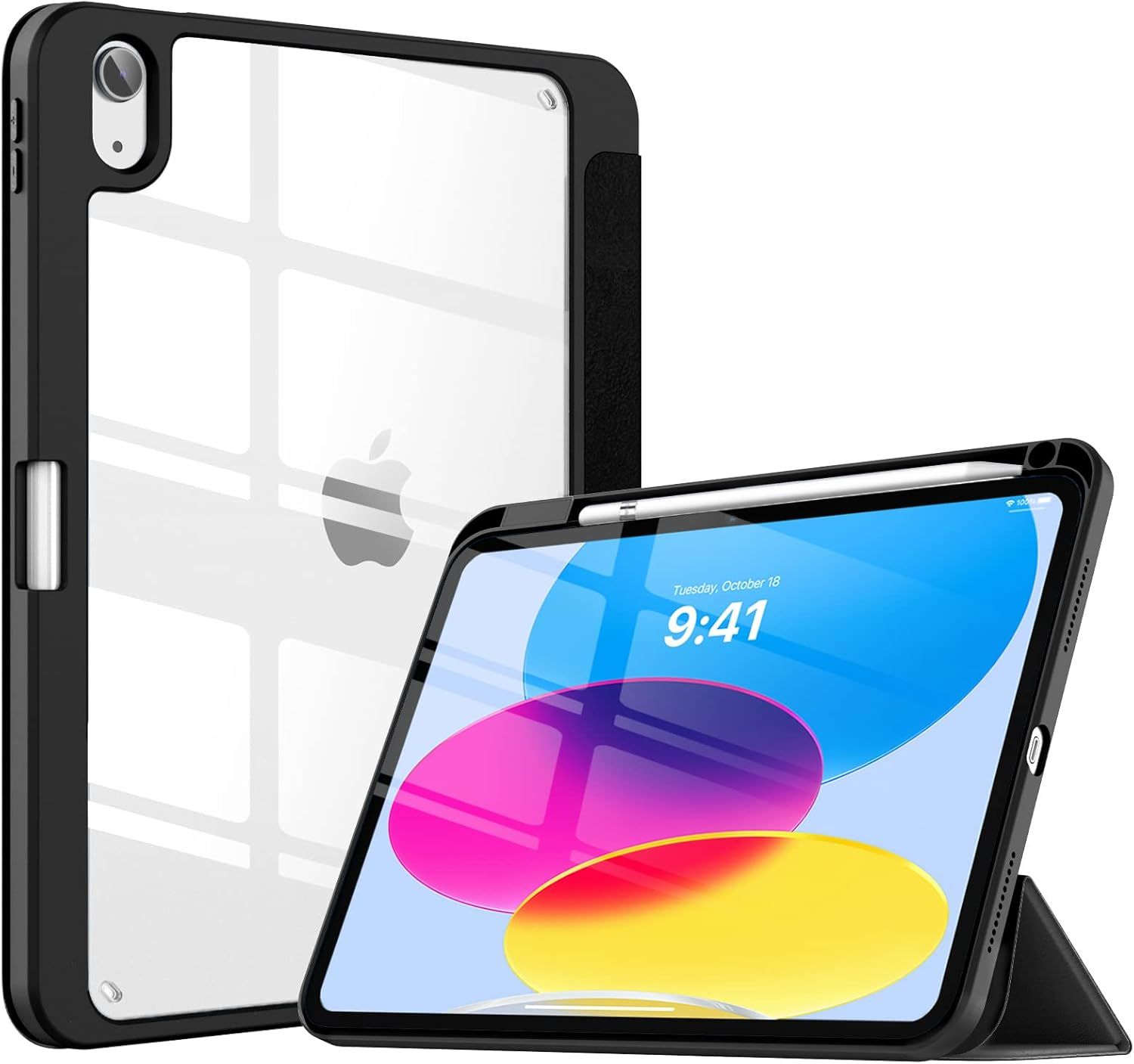 Coque Pour Ipad A16 11me Gnration 11 Pouces 2025,Ipad 10me Gnration 2022 10,9 Pouces Avec Porte Stylet,tui Tri-Fold Transparente,Housse Avec Veille/Rveil Auto, Noir[Pad5127807]