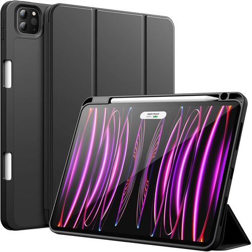 Coque Pour Ipad Pro 11 Pouces (Modle 2022/2021/2020) Avec Porte-Stylet, Support La Charge De 2e Pencil, tui Mince Tablette Avec Dos En Tpu, Rveil/Veille Automatique (Noir)