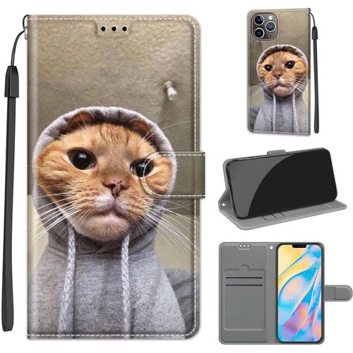 Coque Pour Iphone 12 Pro Max, Housse De Protection Etui A Rabat Premium En Cuir Pu Avec Fonction Stand Porte Carte Flip Case Motif Cover Pour Iphone 12 Pro Max - Chat Orange