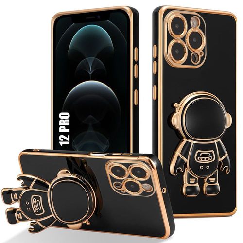 Coque Pour Iphone 12 Pro, Protection Antichoc Ultra Slim Noir Avec Support Astronaute 3d Ajustable - E.F.Connection