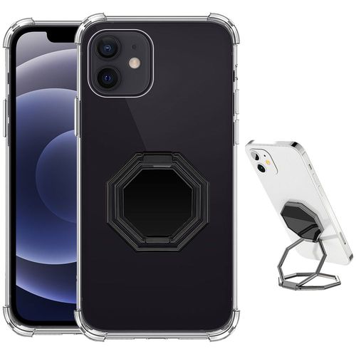 Coque Pour Iphone 12 Silicone Antichoc Transparent Avec Support Multi-Angle Rotatif Gris - Booling