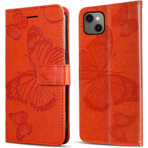 Coque Pour Iphone 13 Mini, Papillon Imprim Housse En Cuir Pu MagnTique Portefeuille, Tui  Rabat Pour Iphone 13 Mini, Orange