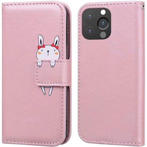 Coque Pour Iphone 13 Pro Max 6,7 Pouces , Mignon Cartoon Animal Lapin Etui Portefeuille En Cuir Pu Housse Avec Fonction Stand, Fermeture Magntique, Emplacements De Cartes -Or Rose