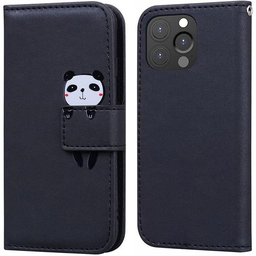 Coque Pour Iphone 13 Pro Max 6,7 Pouces , Mignon Cartoon Animal Panda Etui Portefeuille En Cuir Pu Housse Avec Fonction Stand, Fermeture Magntique, Emplacements De Cartes -Noir