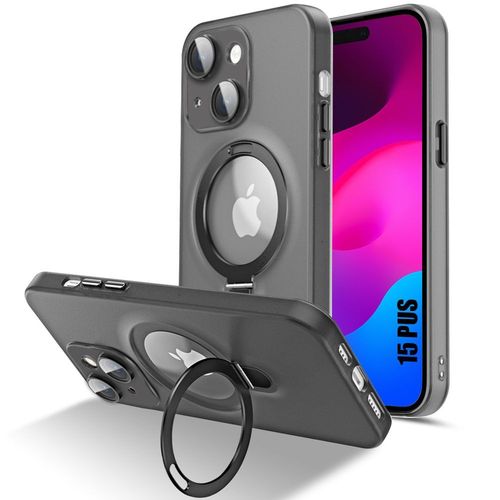 Coque Pour Iphone 15 Plus, Antichoc Rigide Avec Support Anneau Magntique Rglable Et Protection Camra - Translucide Noir - E.F.Connection