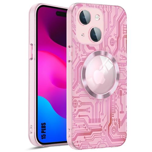 Coque Pour Iphone 15 Plus Avec Cercle Magntique, Coque Rigide Antichoc Translucide Rose + Protection Camra Verre Tremp - E.F.Connection