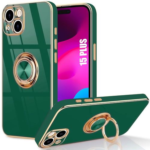 Coque Pour Iphone 15 Plus, Protection Tpu Antichoc Avec Anneau Support Vert Nuit - E.F.Connection