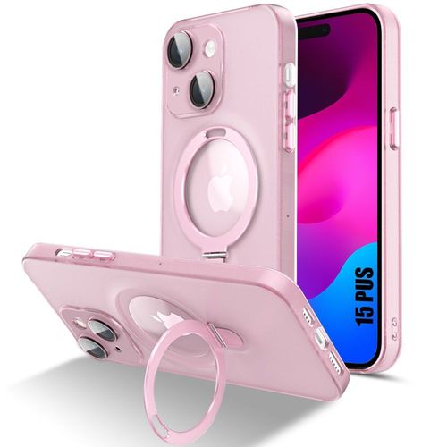 Coque Pour Iphone 15 Plus - Protection Translucide Rose Antichoc Avec Support Magntique Rotatif Et Protection Camra - E.F.Connection