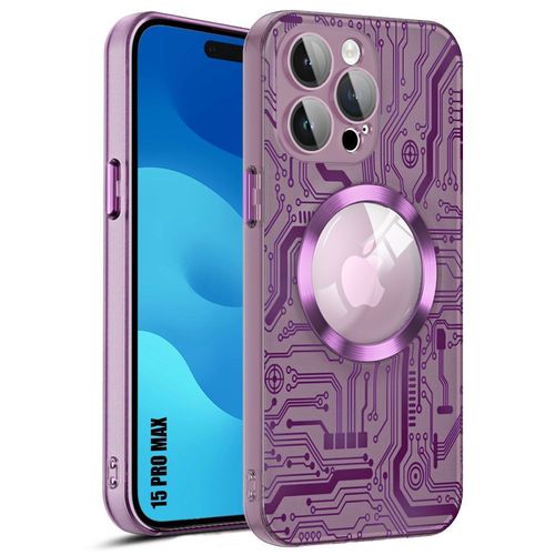 Coque Pour Iphone 15 Pro Max Avec Anneau Magntique, Antichoc Rigide + Protection Verre Tremp Camra Arrire - Translucide Violet - E.F.Connection