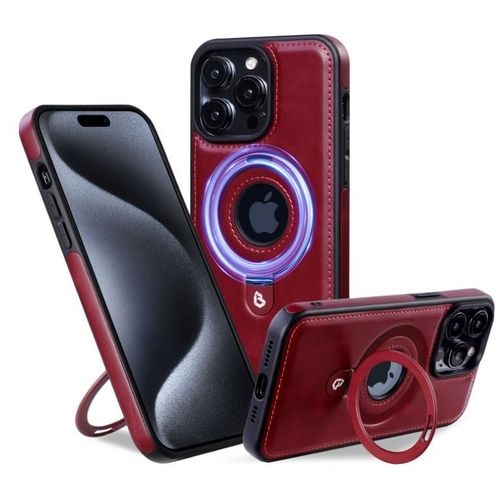Coque Pour Iphone 15 Pro Max,Support Wireless Charging,Avec Support Invisible,tui En Cuir Business,Rouge