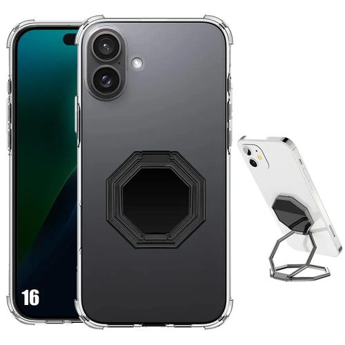 Coque Pour Iphone 16 - Protection Silicone Transparent Antichoc Avec Support Ajustable Octogonal - E.F.Connection